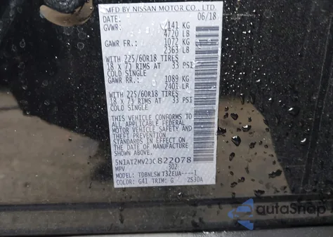 2018 Nissan Rogue Sl z USA, uszkodzony, nr VIN 5N1AT2MV2JC822078